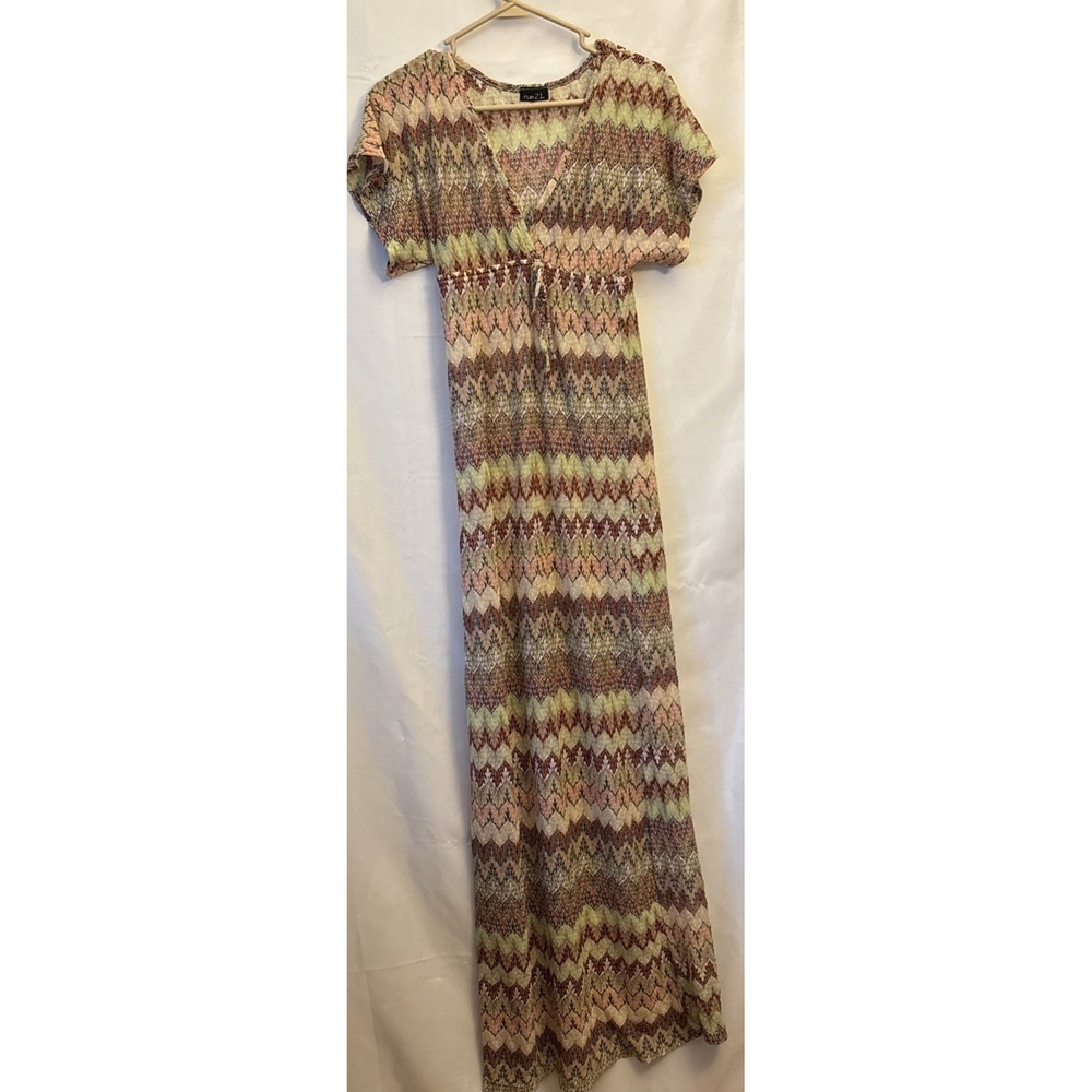 Rue 21 Chevron maxi dress- Bathing Suit Cover Up See‎ Thru V Neck M